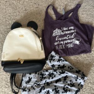 Disney set! Mickey Mouse Backpack, leggings, haunted mansion/ tea party tank